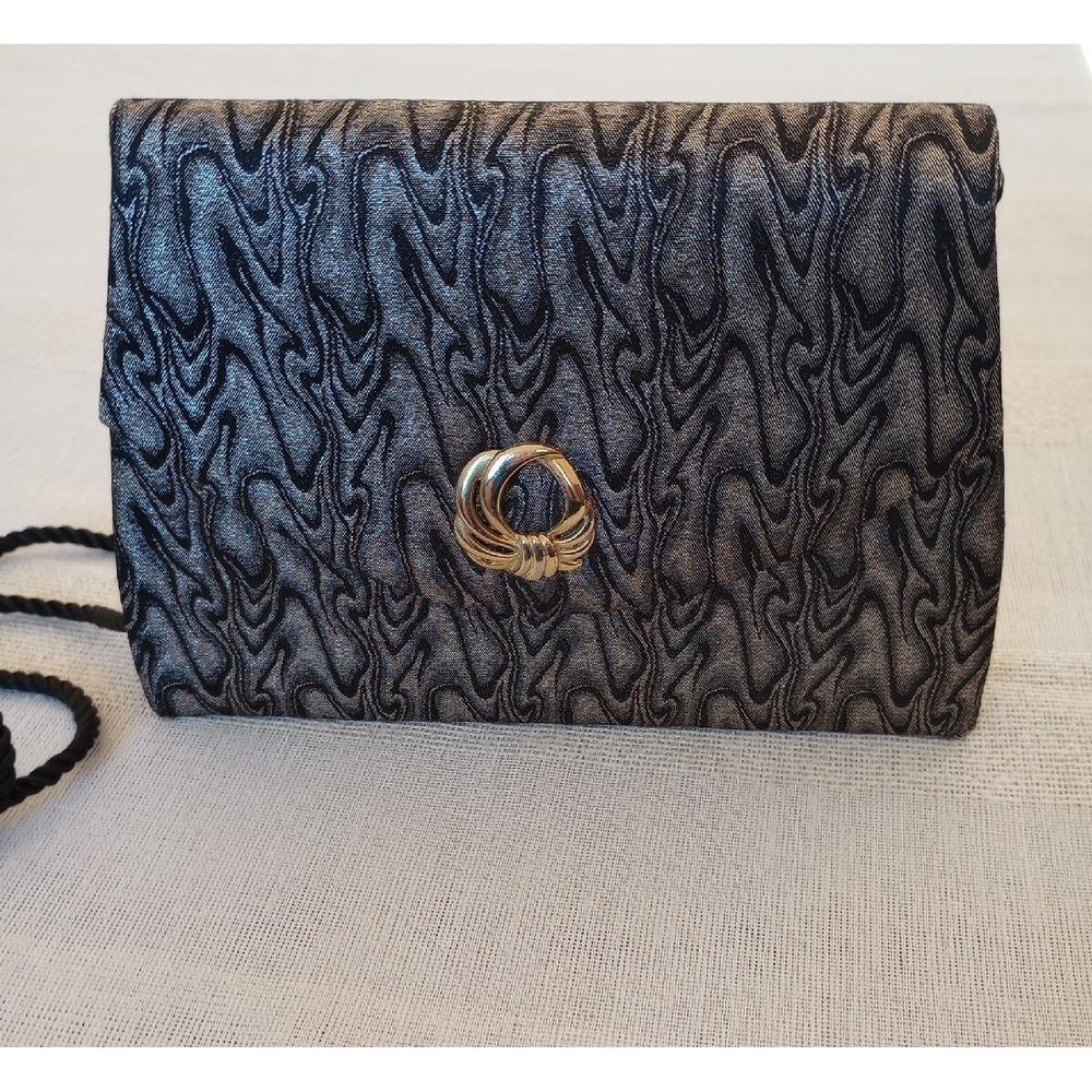 VTG Whiting and Davis International Evening Purse With Satin Cord Black Gold